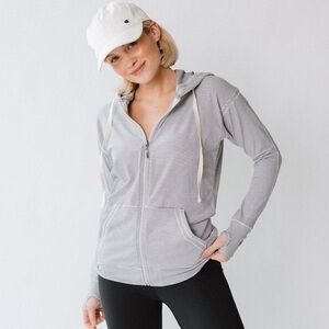 Albion Fit Women's Zip-Up Sweatshirt Jacket Sweet Stripe Gray Small